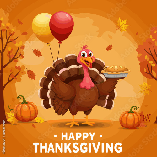 Happy Thanksgiving: A Turkey with Pie and Festive Chee
