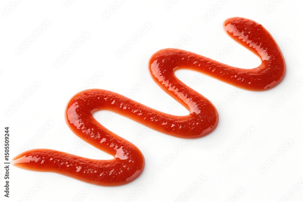 A ribbon like shape of tkemali sauce spill isolated on white background, top view A ribbon like shape of tkemali sauce spill isolated on white background, top view