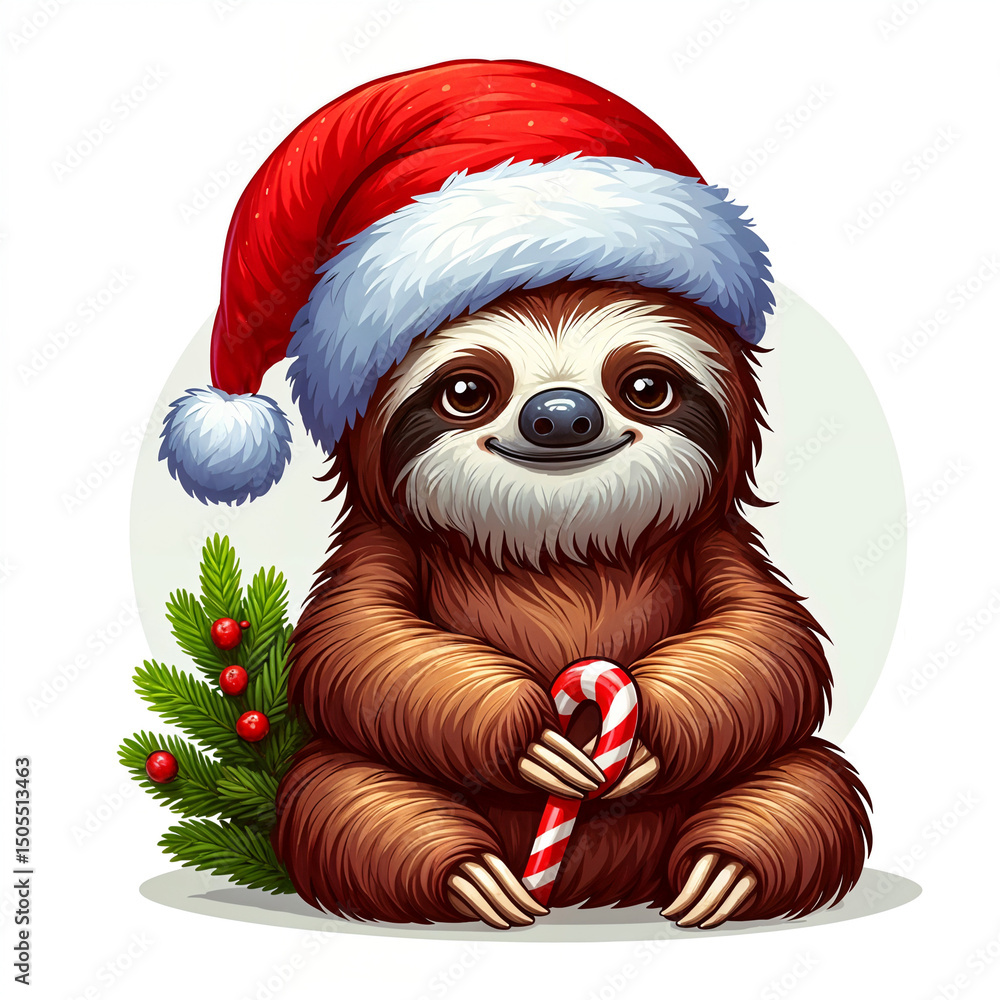 Christmas Sloth with wearing Santa hat Cartoon Vector Illustration Christmas Sloth with wearing Santa hat Cartoon Vector Illustration
