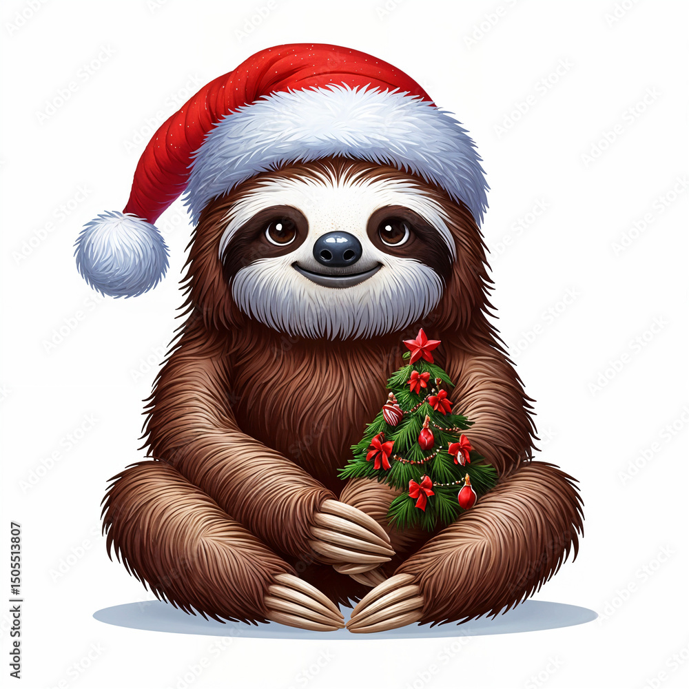 Christmas Sloth with wearing Santa hat Cartoon Vector Illustration Christmas Sloth with wearing Santa hat Cartoon Vector Illustration
