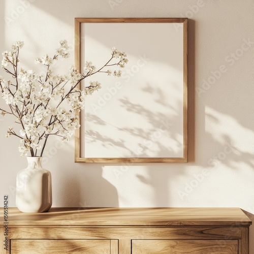 Empty frame mockup on top of the dresser