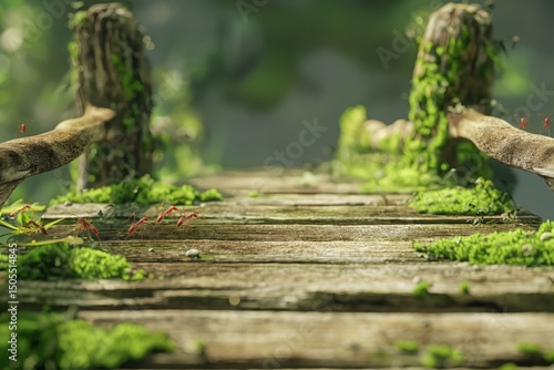 Wallpaper Mural Wooden bridge with moss and ants in magical forest. Fairy tale nature concept.  
 Torontodigital.ca