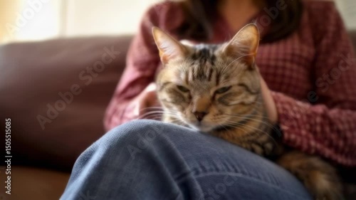 Wallpaper Mural A cat enjoys a tranquil moment as it relaxes on its owner's lap. The warm atmosphere and gentle touch foster a serene bond between pet and owner. Torontodigital.ca