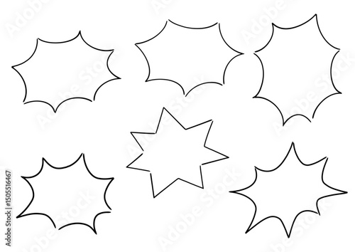 手描き風のふきだしセット　塗り無し線画
