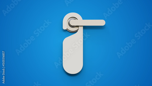 Fotografie Blank paper or plastic empty label for hotel doorknob room, dont disturb signs, messages on entrance knob on a blue background