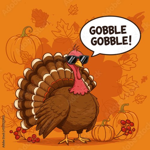 Thanksgiving Feast: A Turkey with Pie and Party Hats
