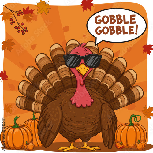 Happy Thanksgiving Turkey with a Pie: A Cheerful Holiday Greeting