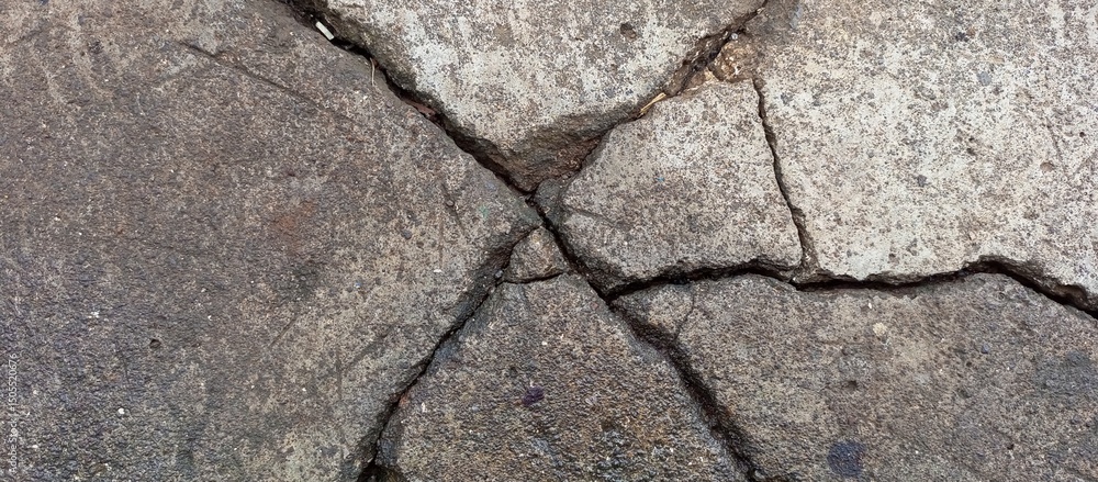 Fototapeta premium Severely Cracked Concrete Surface with Weathered Patina