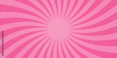 Abstract Vector Candy Spiral Pattern on Pink Background. Square Poster with Fun Pink Hypnotic Swirls, Retro Inspired Grunge Sun Rays