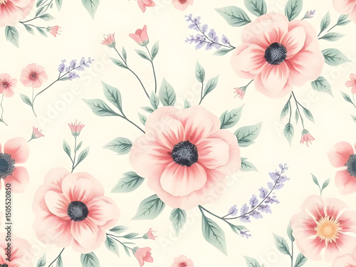 Wallpaper Mural Seamless floral pattern, Floral repeat pattern, Botanical seamless design, Flower pattern, Vintage floral pattern, Hand-drawn flowers, Watercolor floral pattern, Elegant floral background, Spring flow Torontodigital.ca