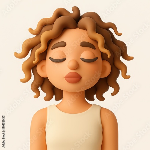 3D Render of a Calm Woman with Curly Brown Hair