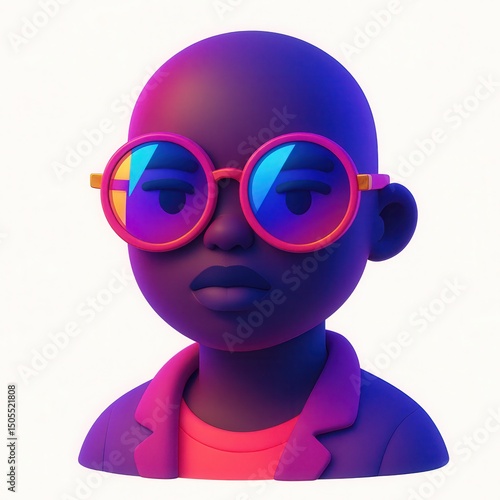 3D Render of a Stylized Avatar with Neon Glasses