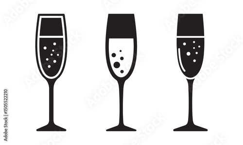 Champagne glass icon symbol. Alcohol and cocktail drink menu. Glass drink champagne vector design and illustration.