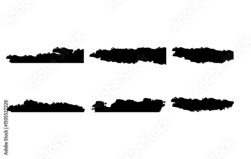 Collection of six hand drawn brush stroke elements