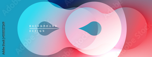 Abstract fluid shapes overlap, creating vibrant color gradients. Blue transitions to pink, then red. Modern design element.