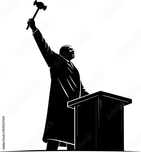 Judge with Gavel at Podium Silhouette Vector