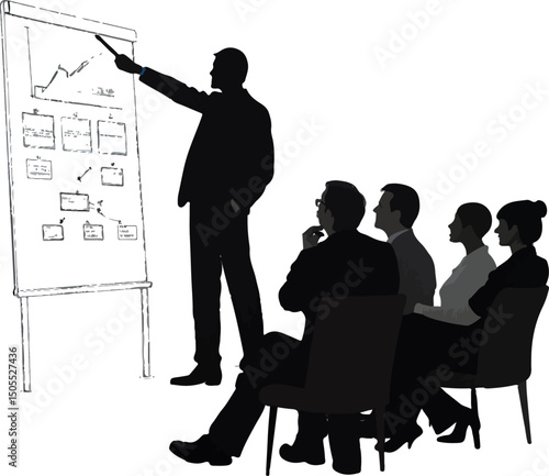 Business Presentation Meeting Silhouette Vector Illustration
