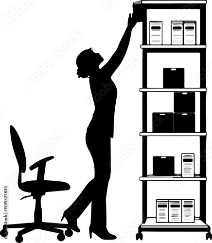 Woman Reaching for Item on Shelf - Organization and Stock Management