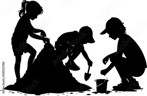Children Playing in Dirt or Sand Silhouette