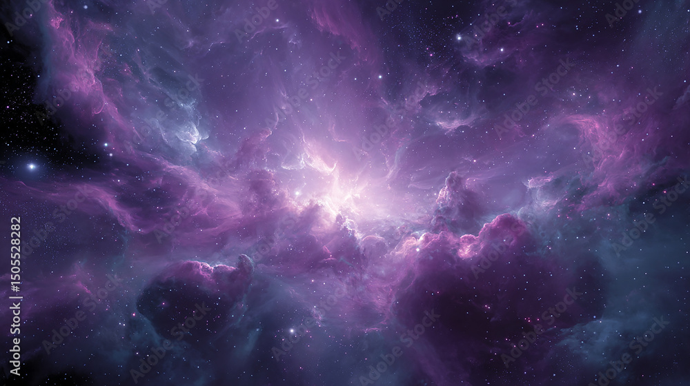 Fototapeta premium A vibrant purple nebula in deep space, showcasing cosmic clouds and distant stars, creating a mesmerizing scene of the universe's beauty