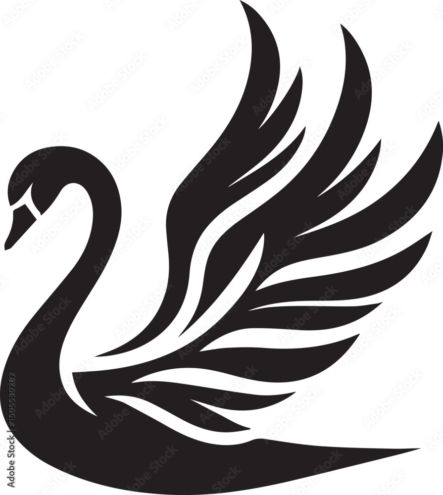 Fototapeta premium Minimalist Black Swan Silhouette Vector Art – Elegant Curves & Stylized Feathers