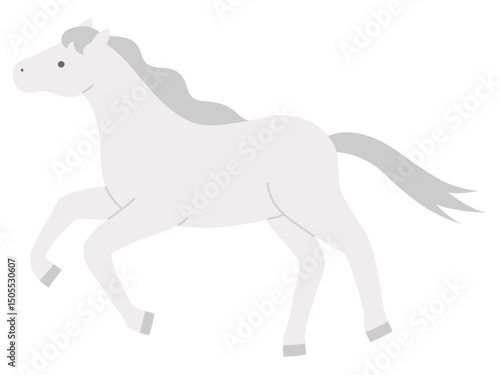 走る白馬のベクターイラスト。干支、十二支、午、馬、うま、午年、年賀状