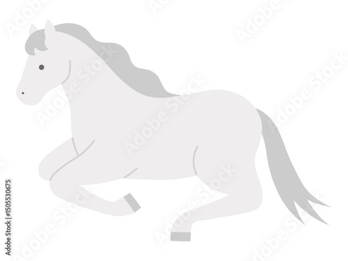 座る白馬のベクターイラスト。干支、十二支、午、馬、うま、午年、年賀状