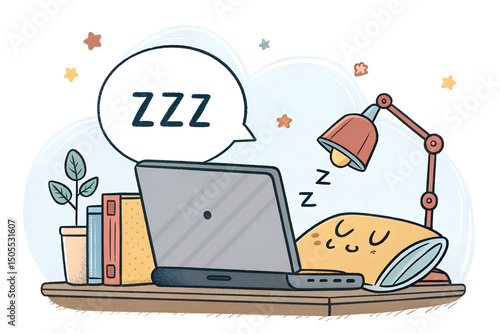 Laptop Sleeping with Zzz – Comic Gadget Needing a Break