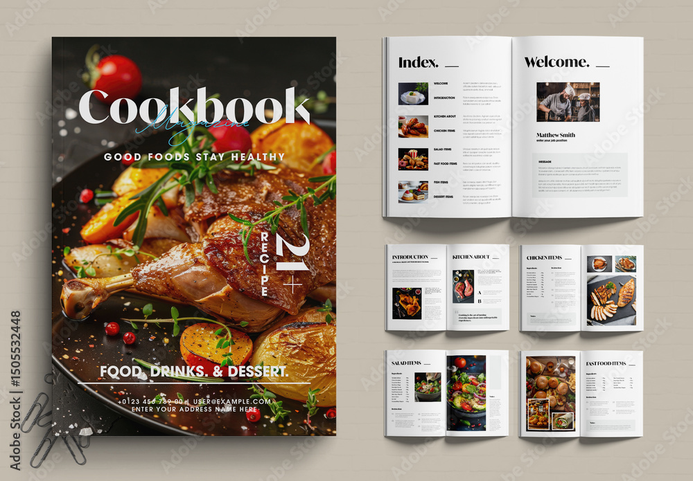 Modern Cookbook Magazine Layout with Food Photography Stock Template ...