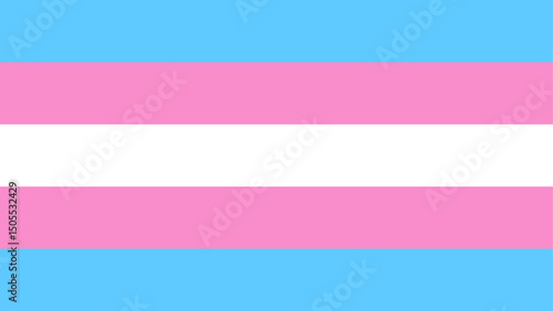 Transgender pride flag. Flag with five horizontal stripes in blue, pink, white, pink, and blue from top to bottom.
