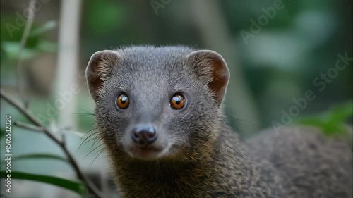 Wallpaper Mural Alert mongoose peers directly forward from verdant undergrowth, observant and inquisitive in the natural habitat Torontodigital.ca