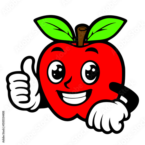vector icon, mascot or character, apple fruit, thumbs up