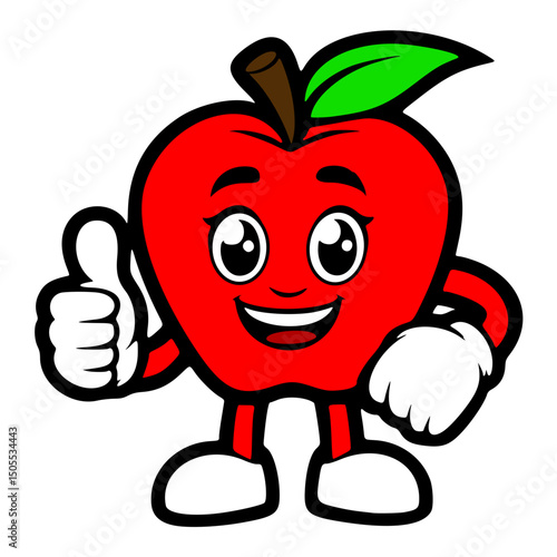 vector icon, mascot or character, apple fruit, thumbs up