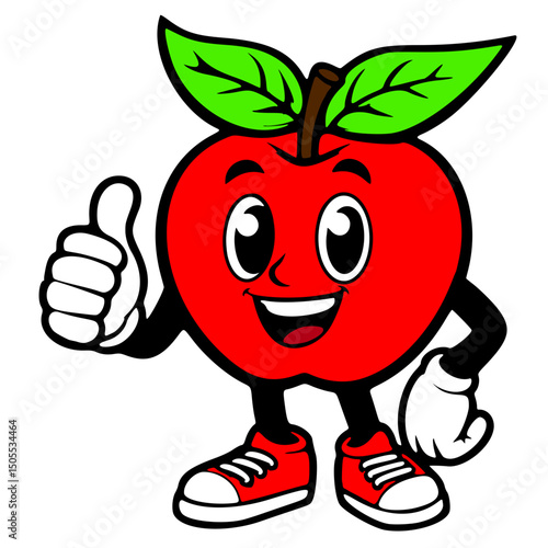 vector icon, mascot or character, apple fruit, thumbs up