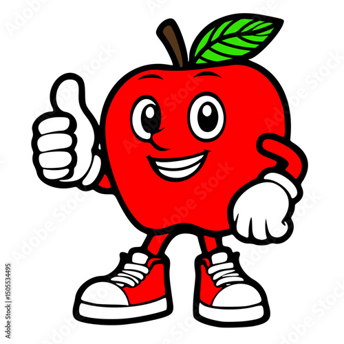 vector icon, mascot or character, apple fruit, thumbs up