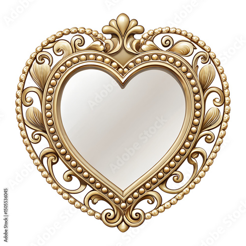  Ornate Golden Heart-Shaped Mirror or Frame