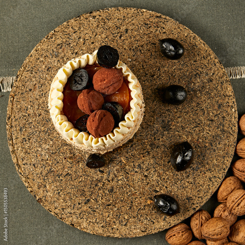 Truffle cake with prunes view from above