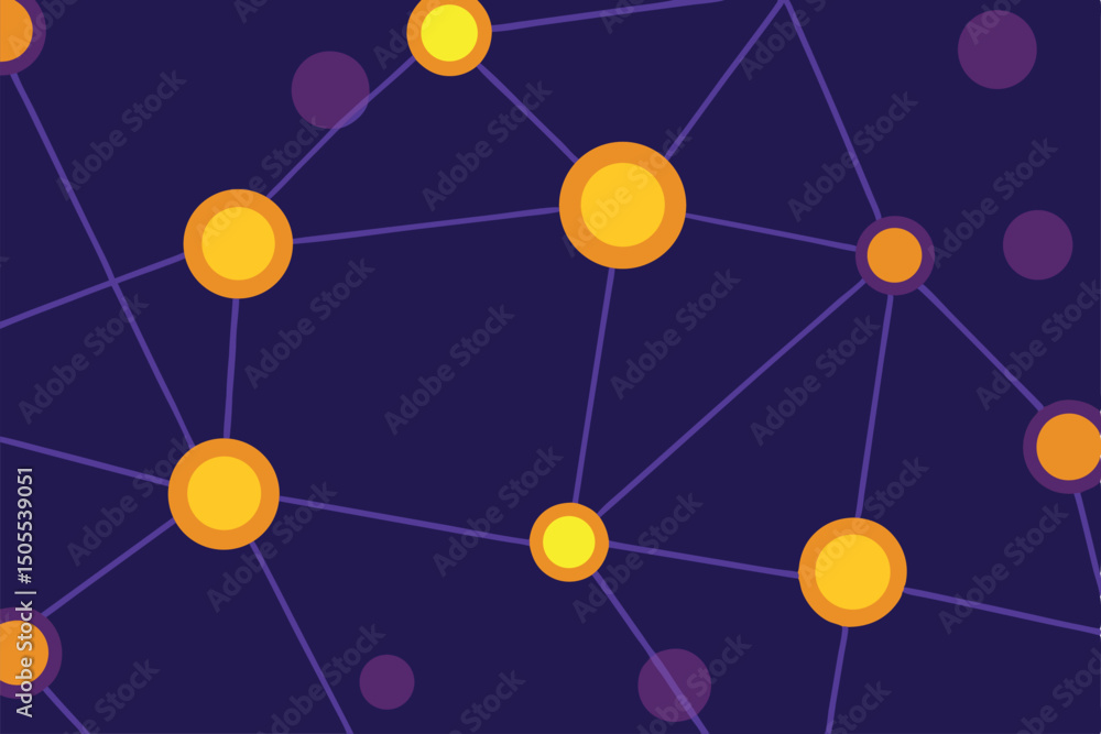 Abstract network design with connected circles and subtle lines on a dark purple background Abstract network design with connected circles and subtle lines on a dark purple background