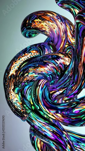 Wallpaper Mural Colorful glass sculpture with organic twisted shapes in iridescent tones, abstract art object glowing with vibrant reflections and futuristic fluid motion Torontodigital.ca