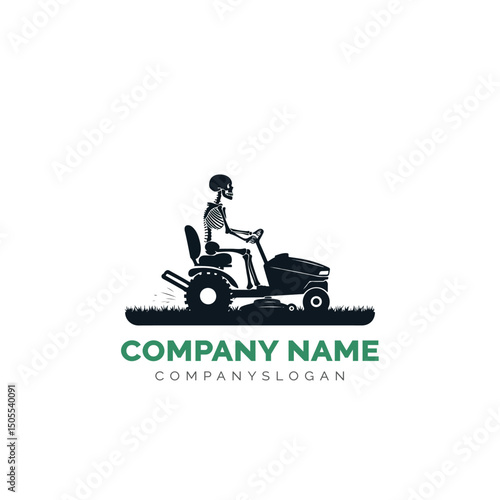 Skeleton lawn care logo design, vector illustration 