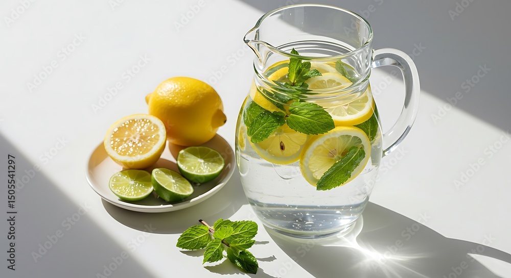 Fototapeta premium Refreshing Citrus Mint Water in Glass Pitcher