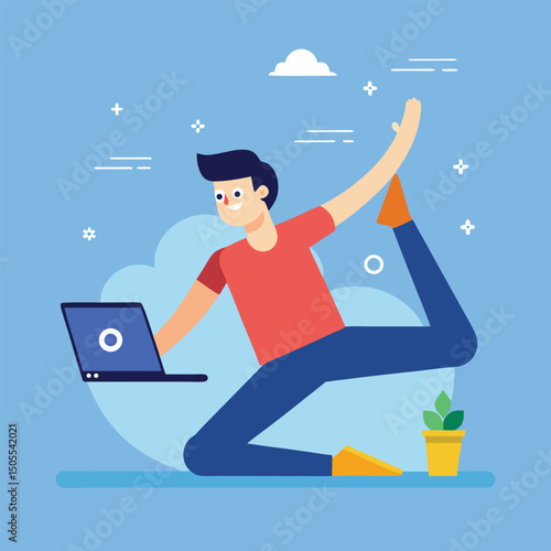 Yoga for programmers doing coding stretch vector illustration