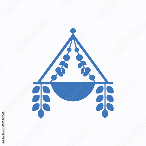 Blue hanging planter vector illustration on a white background with transparency