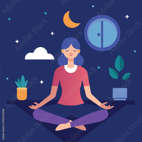 Yoga for sleep bedtime routine practice vector illustration