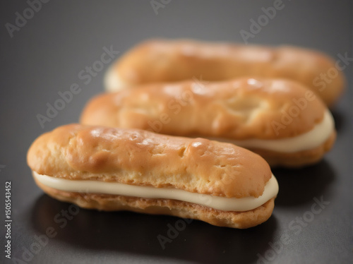Cream Filled Eclairs on Dark Surface