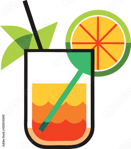 Colorful cocktail illustration with lime and straw perfect for summer refreshment
