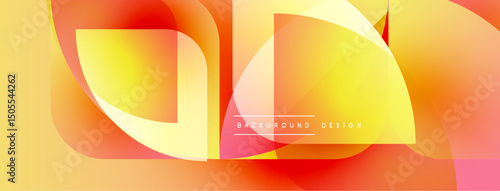 Abstract vibrant design. Overlapping shapes create warm color gradients. Yellows, oranges, reds blend smoothly. Modern aesthetic.