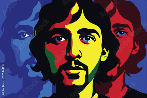 Colorful pop art portrait illustrating a face with transparency for versatile design