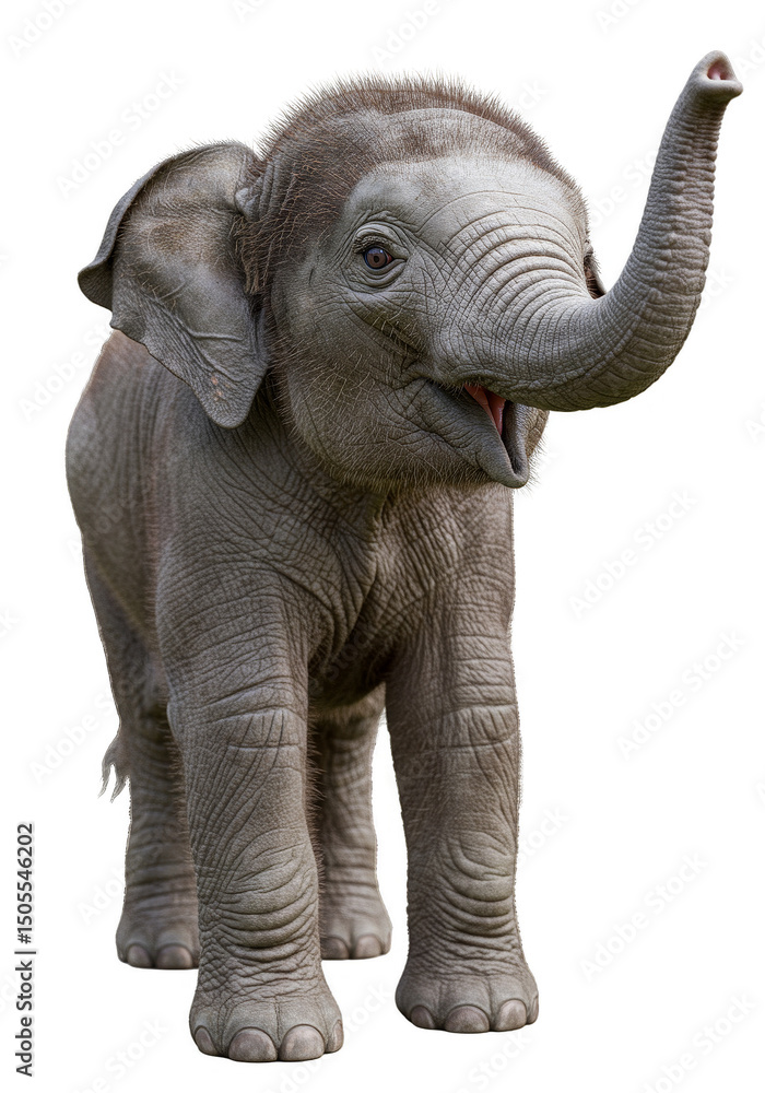Obraz premium Cute Baby Elephant Isolated with Trunk Raised Wildlife and Nature