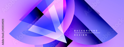 Abstract geometric shapes overlap, creating vibrant purple, blue hues. Modern design element for backgrounds, presentations.